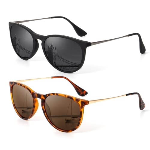 KALIYADI Sunglasses Womens Polarized Womens-Sunglasses: Trendy Sun Glasses with UV400 Retro Style for Party Beach Shopping - color: B1 Grey + Brown