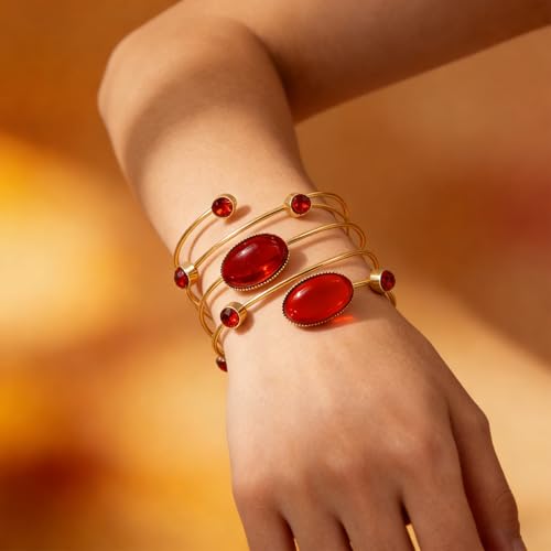 Upper Arm Cuff for Women, Simple Sexy Harness Armlet Bracelet with Crystal Adjustable Upper Arm Chain Bangle Arm Band for Women - color: Red Crystal