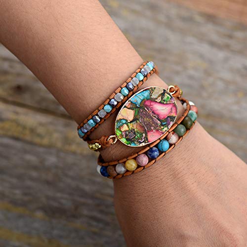 Women Wrap Bracelet Boho Natural Jasper Crystal Stone Beads Strand Bracelets - color: Emperor 2