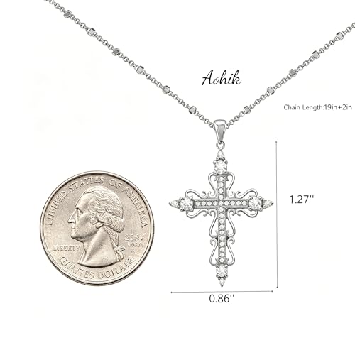14K Gold Plated Cross Pendant Necklaces for Women Trendy, Dainty Choker CZ Cross Necklace Non Tarnish,Simple Tiny Cross Necklace for Jewelry Gifts - style: Flower-Platinum