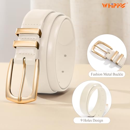 WHIPPY Women's Leather Belts for Jeans Pants Fashion Ladies Belt Gold Buckle Belts for Women - color: 5-beige, size: Fits Waist Size 25"-29"