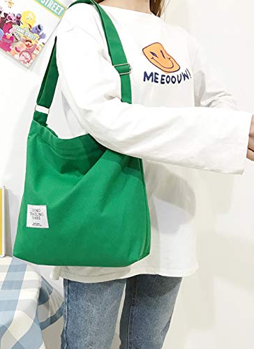 Covelin Women's Retro Large Size Canvas Shoulder Bag Hobo Crossbody Handbag Casual Tote - color: Green