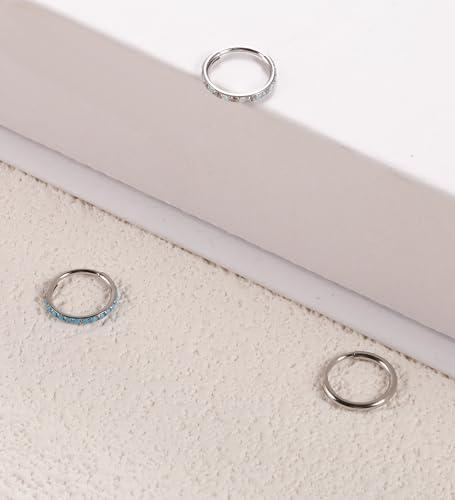 3pcs Nose Rings Hoops - 316L Surgical Steel Nose Hoops 16G/18G/20G CZ Opal Turquoise Clicker Septum Nose Ring Lip Helix Cartilage Hoop Earring Daith Rook Conch Body Piercing Jewelry for Women Men 6mm 8mm 10mm - color: Silver, size: 20 gauge(0.8mm)-8mm
