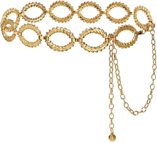 Women's Chain Belt Metal Waist Belt Chunky Belly Link Belt - color: Circle Gold, size: XL: 59 in