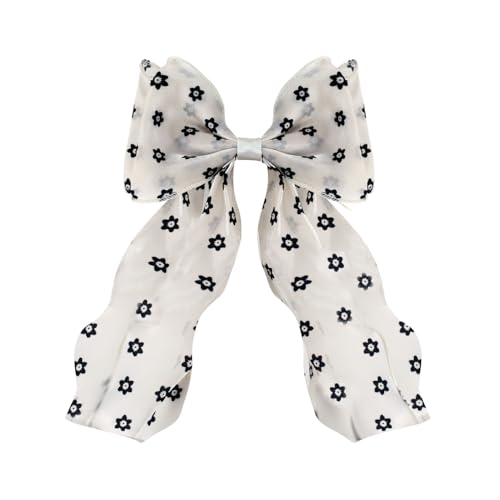 Large Hair Bow Clips for Women, Pink Bow Hair Barrettes with Long Tail French Hair Ribbon Clips Hair Accessories for Girls (Flower) - color: Flower