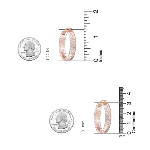 LeCalla 925 Sterling Silver Hoop Earrings for Women | 14K Gold-Plated & Rose Gold-Plated Diamond-Cut Hoop Earrings | Textured Click-Top Hoops Earring Jewelry - color: Rose Gold DC Textured-31MM