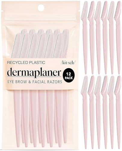 Kitsch Dermaplane Razor for Women Face – Face Razors for Women & Men, Eyebrow Trimmer & Face Shaver – Exfoliating Facial Razor & Skin Care Tool for Smoother Skin - Blush, 12 pcs - color: Blush, size: 12 Count (Pack of 1)