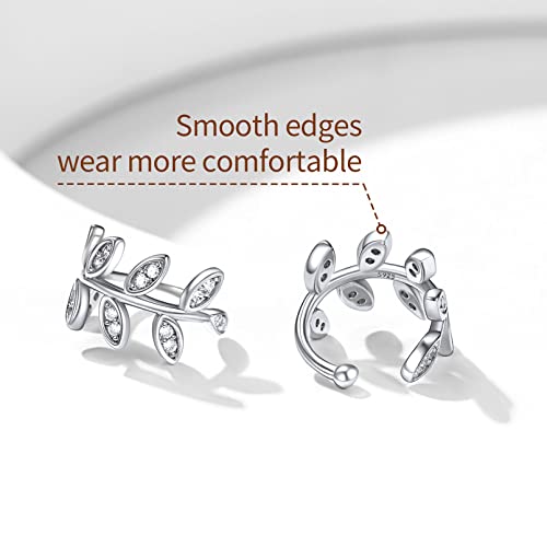 ChicSilver 925 Sterling Silver Ear Cuff Earrings Non Piercing Clip on Cartilage Cuff Earrings for Women - style: B: Leaf CZ