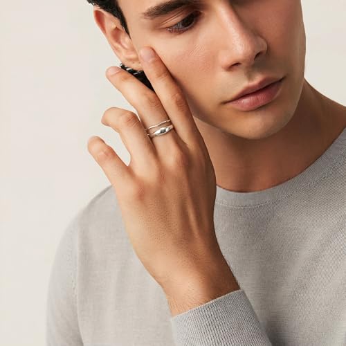 Gold Rings for Women Men Non Tarnish, Waterproof Chunky 14K Gold Plated Dainty Stackable Rings Trendy Statement Pinky Thumb Rings Engagement Eternity Wedding Band Ring Stacking Gold Jewelry Size 3 4 5 6 7 8 9 10 11 - color: Silver, size: 13.5