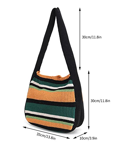 ENBEI Women's Crochet Tote Bag Knit Shoulder bag,Aesthetic Bag,Cute Eco-Friendly Tote for Travel,Daily Use,Gift Box Packaging - color: Black-a