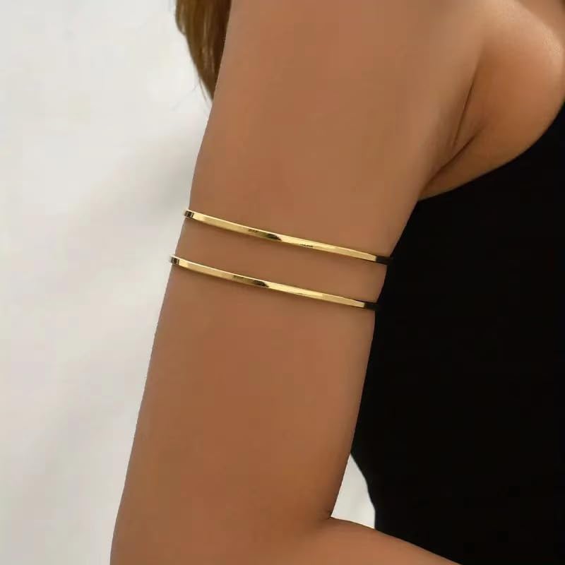 Gold Arm Cuff for Women,Arm Cuff Upper Arm Bracelet Jewelry Minimalist Armband ArmCuffs Bangle Bracelets Summer Beach Accessories - color: Gold 2