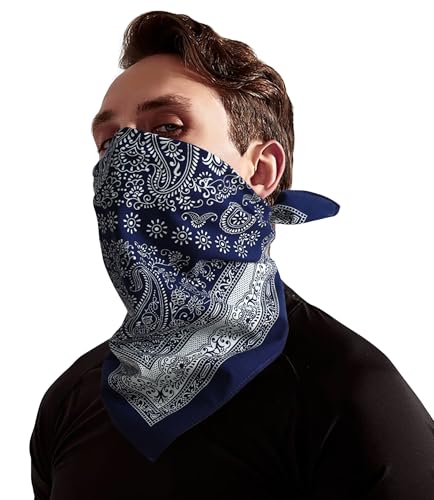 21"x21" Soft Cotton Bandana for Men and Women Unisex Head Wrap Scarf Headband Face Mask for Outdoor - color: Qm-navy Paisley