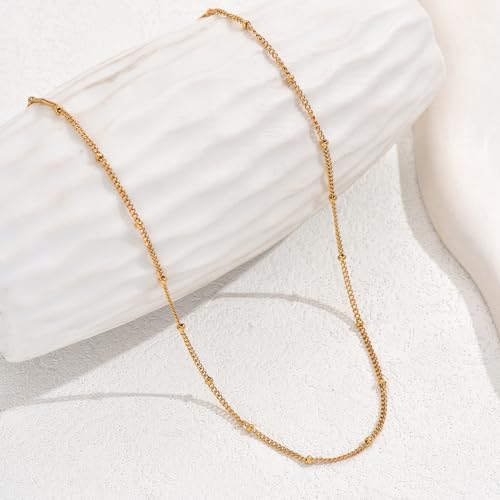 NONAMOIS Gold Chain Necklace for Women Dainty 18K Gold Plated Thin Satellite Beaded Turquoise Necklace Simple Layered Boho Jewelry Christmas Gifts - color: Satellite-Gold