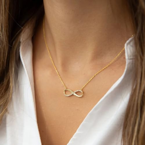 LLWOM Gold Necklace for Women-14k Gold Plated Infinity Necklace Star Of David Necklace Evil Eye Cross Pendants Heart Dainty Gold Necklace For Women - color: Gold, style: CZ Infinity Gold