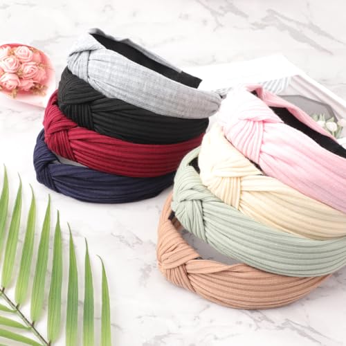 DRESHOW 8 Pack Knotted Headbands for Women Wide Turban Headband Yoga Exercise Ribbing Hair Hoop Hair Bands Accessories - color: 8 Pack Plastic Hair Hoop E