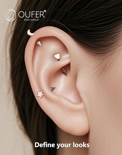 OUFER Rook Piercing Jewelry, G23 Solid Titanium Eyebrow Rings, Heart Vertical Labret Lip Jewelry, 16G Curved Barbells, Daith Rook Earrings for Women Men - color: Silver 3pack, size: 16G 8mm