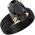 Rinfit Silicone Ring with Stone - Oval Cut Cubic Zirconia Solitaire Engagement Ring for Women - Rubber Wedding Bands - Patented Design - color: Pack N: Black / Rose Gold / Black Stone