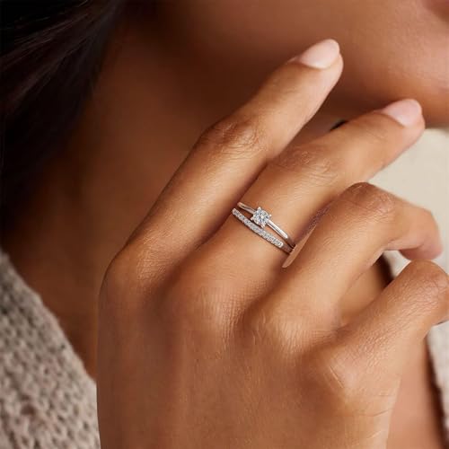 FISSEN JEWELRY Gold Rings for Women, Non Tarnish Dainty 14k Gold Plated Silver CZ Cross Ring Cute Cubic Zirconia Pinky Thumb Stackable Band Silver Finger Rings Size 6-10 Jewelry for Her - color: Silver Diamond Square