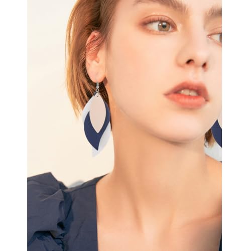 ANXIN boho unique Leather Earrings 2 Layered Lightweight Faux Leather Leaf Earrings Layered Design Drop Earrings Gift for Women - color: Style C
