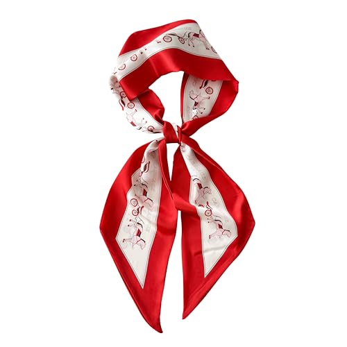 Hair Scarf for Women - 53"x5.3" Purse Scarf, Extra Long Satin Wrap, Versatile Belt & Boho Neck Accessory - color: Red Horse