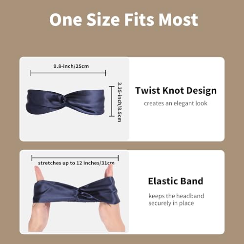 ZLYC Mulberry Silk Headband Elastic Twist Knotted Head Bands for Women's Hair, Solid Navy - color: Solid Navy