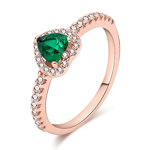 KUNSIR 925 Sterling Silver Rings Classic Cubic Zirconia Eternity Promise Statement Anniversary Wedding Bands Engagement Rings for Women Infinity Forever Love Ring Size 7-9 - style: Green Stone Ring