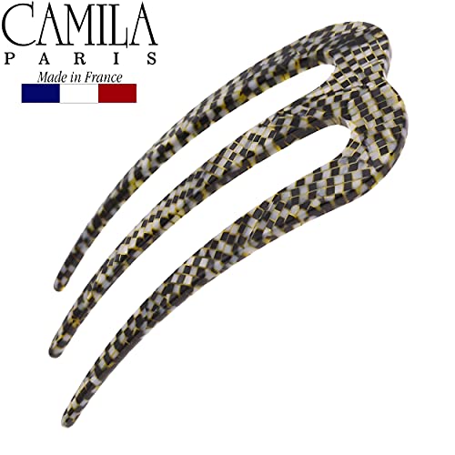 Camila Paris CP2975 French Twist Stick Clip Pins, Opera, Wavy Hair Pin 3-Prong Hair Fork for Girls Spiral Updo Chignon Bun Holder, Flexible and Styling Hair Accessories for Women, Handmade in France - color: 3-Prong Opera