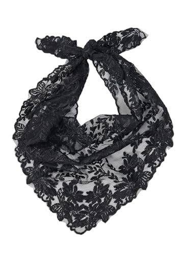 SweatyRocks Women's Floral Embroidery Lace Triangle Hair Scarf Headband Sheer Hair Bandana - color: Black Floral Embroidery, size: One Size