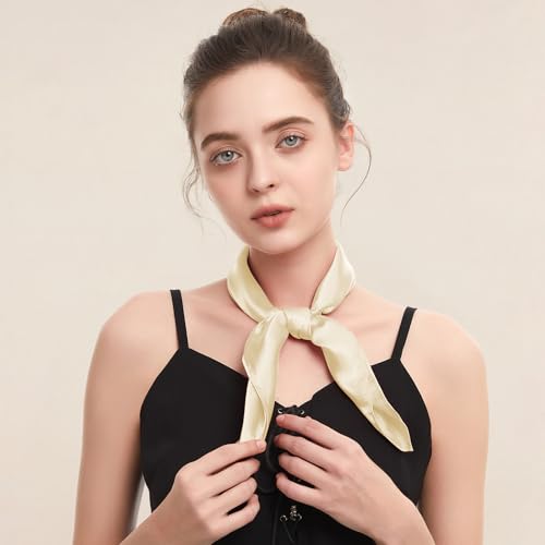 American Trends Women Silk Feeling Scarf Satin Head Scarves Square Wrap Neck Scarf Lightweight Silk Like Bandana - color: 07 Apricot