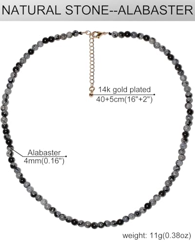 Simple Choker Necklace for Women Real Stone and Crystals Necklaces 4mm Beaded Choker Jewelry Meditation Gift for Women (16"+2") - style: Alabaster