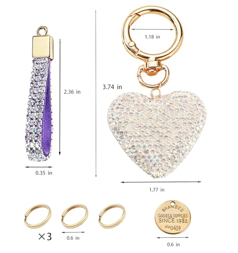 Keychain for Women Girls Bling Heart/Star/Strawberry Key Chain Accessories for Key/Backpack Bag Charm - color: Purple Heart