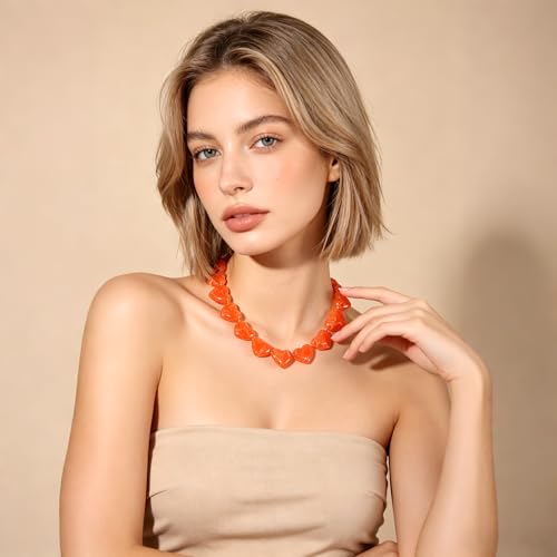 YUJIE Amber Acrylic Heart Choker Necklace for Women Vintage Punk Chunky Necklace Trendy Fashion Accessory - color: orange