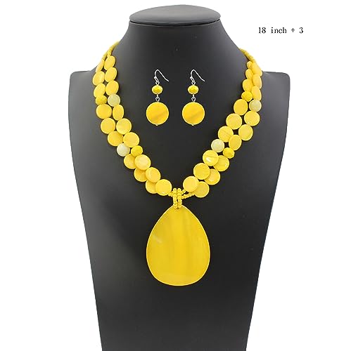 Big Teardrop Pendant Necklaces for Women Colorful Beaded Necklaces Statement Set for Holiday. - color: Yellow
