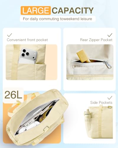 Tote Bag for Women, 26L Capacity Travel Purses Work Bag, Small Zipper Tote Bag for Travel Nurse Gym Teacher - color: Beige
