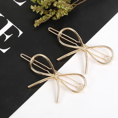 4Pcs Metal Bow Hair Clips: Chic Minimalist Hairpins and Barrettes for Women and Girls - Stylish Gift Set - color: Gold