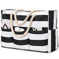 Becokan Beach Bags for Women Canvas Large Beach Tote Bag Zipper Waterproof Sandproof Foldable Swim Pool Bag with 7 Pockets - color: Black