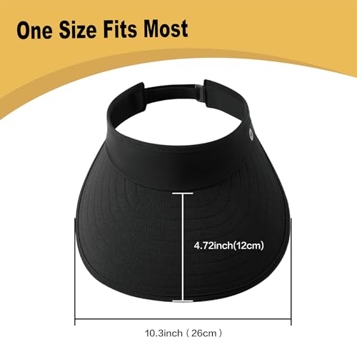 WANDER Sun Visor Hats for Women Wide Brim UV Protection Adjustable Large Golf Beach Cap Packable Travel Sport Visor - color: Black