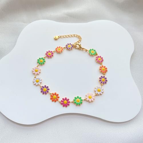 Yumikoo 18k Gold Plated Anklet Ankle Bracelets for Women - style: Colored enamel flowers