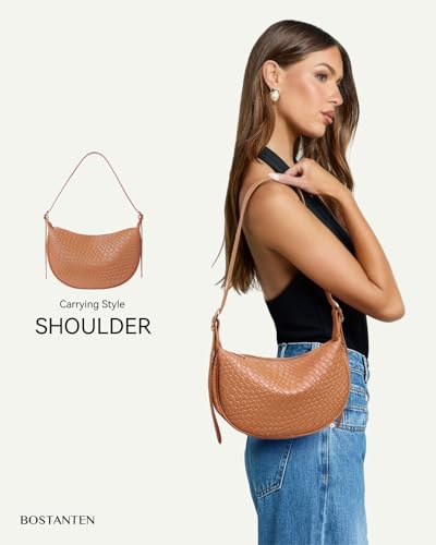 BOSTANTEN Purses for Women Crescent Crossbody Bag Vegan Leather Shoulder Hobo Handbag Adjustable Strap - color: Small Brown