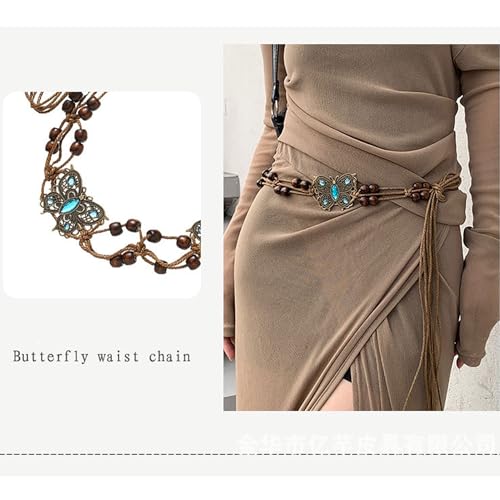 Bohemian Sytle Womens Rope Boho Waist Belt for dress - color: Butterfly Blue