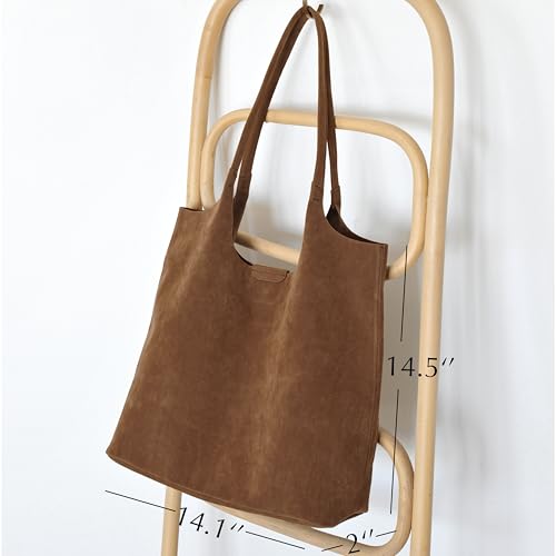 Soft Faux Suede Tote Bag for Women - Magnetic Closure Hobo Handbag, Casual Vegan Leather Purse - color: Brown