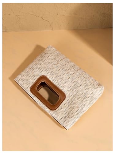 OYOANGLE Women's Braided Straw Clutch Boho Woven Purse Top Handle Square Bag Vacation Handbags - color: Brown