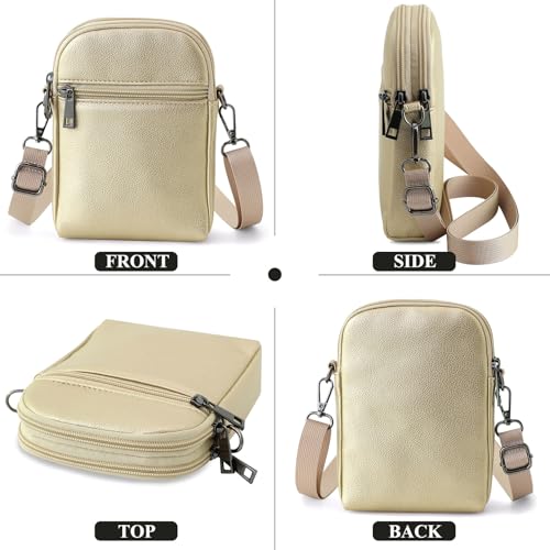 RFID Crossbody Bags For Women Travel, Small Cell Phone Purse - color: Palegold‌/S-lycheepvc