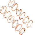 Honsny 12PCS Silver Plated Rings Adjustable Open Rings for Women Cute Gold Plated Stackable Thumb Rings Joint Chain Midi FingerArrow Knot Wave Band Rings Set - color: 12PCS Rose Gold