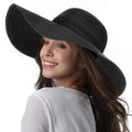 FURTALK Womens Sun Straw Hat Wide Brim UPF 80 Summer Hat Foldable Packable Floppy Beach Hats for Women - color: Pure Black, size: Large-X-Large