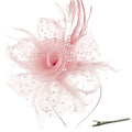 DRESHOW Fascinators Hat Flower Mesh Ribbons Feathers on a Headband and a Clip Tea Party Headwear for Girls and Women - color: 7" Diameter / Blush Pink