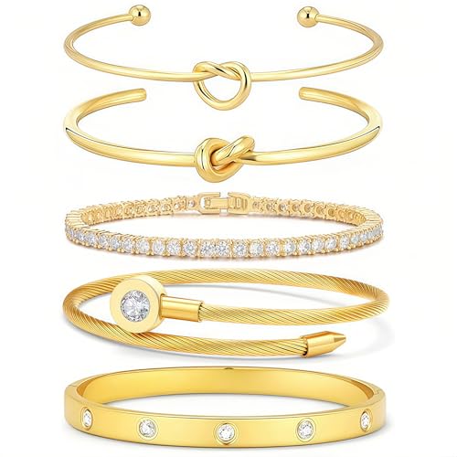 18 K Gold Plated Love Bangle Bracelet Stack Cuff Jewelry for Women Jewelry Set for Women Gift with Box - style: style30