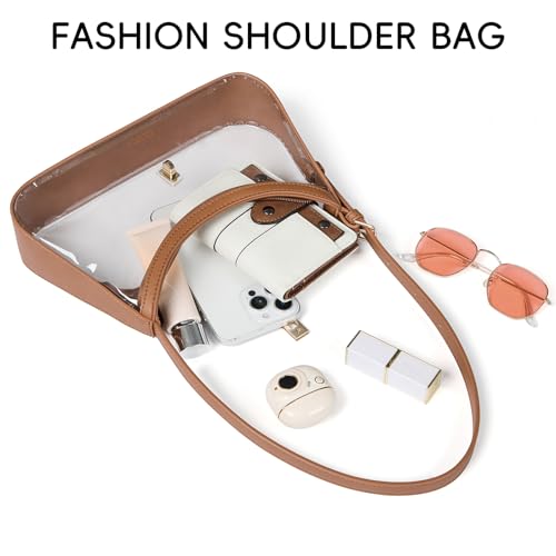 CLUCI Clear Bag for Stadium Events, Clear Purses for Women, Shoulder Bag Hobo Handbag with Adjustable Strap - color: B-transparent With Brown-small