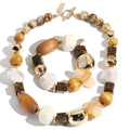 Beaded Gold Statement Necklace for Women Boho Mixed Metal Collar Necklace Bracelet Set Summer Vacation Jewelry（BN-ST109-Golden-）