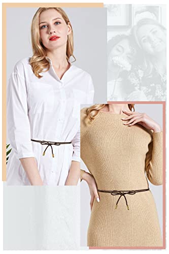 TeeYee Waist Belt Woven Knitted Rope/Chain PU leather 3 Pieces Tassel Rope Skinny Belt - color: 019blackcoffeesilver